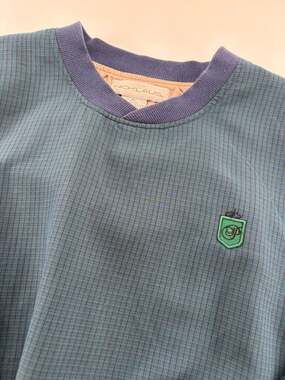 Nicklaus Mens XL Windshirt Pullover Green Navy Check Lined Crest Logo Vintage